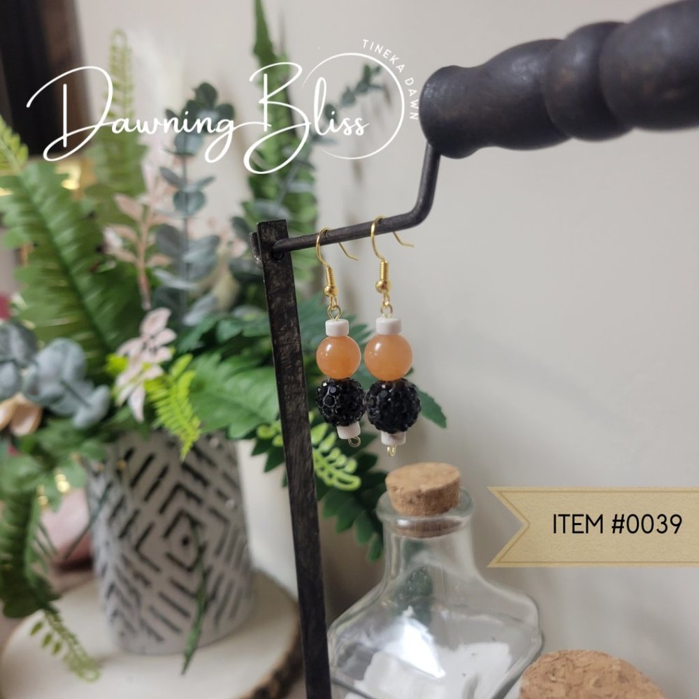 Bold Dangle Orange, Black Beaded Fall/Halloween Earrings- Tineka Dawn